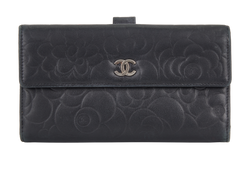 Chanel Camelia Long Wallet, Lambskin, Black, 15711615, 3*